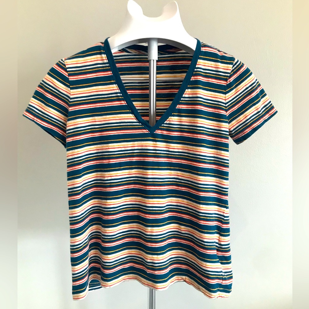 Madewell V-Neck “70’s” Style Striped Tee, Size (S), 100% Cotton
